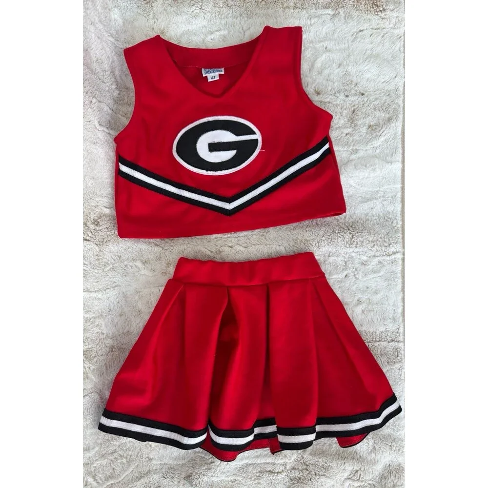 Little King Georgia Bulldogs Toddler Girls 2-Piece Cheerleader Set Uniform Red 4